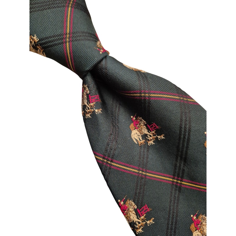 Brooks Brothers Makers Silk Tie Hunter Green Fox Hunt Equestrian Plaid USA Made‎